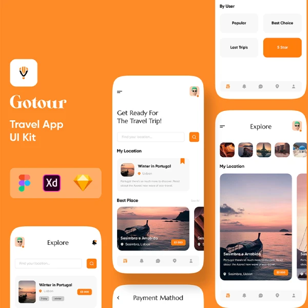 22屏旅游应用界面设计套件 Gotour - Travel app design
