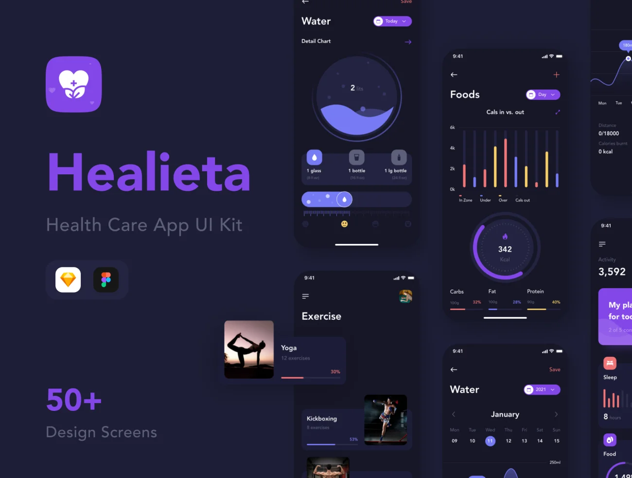 50屏医疗保健热了摄入喝水提醒应用UI套件 Healieta – Health Care Mobile App UI Kit插图13