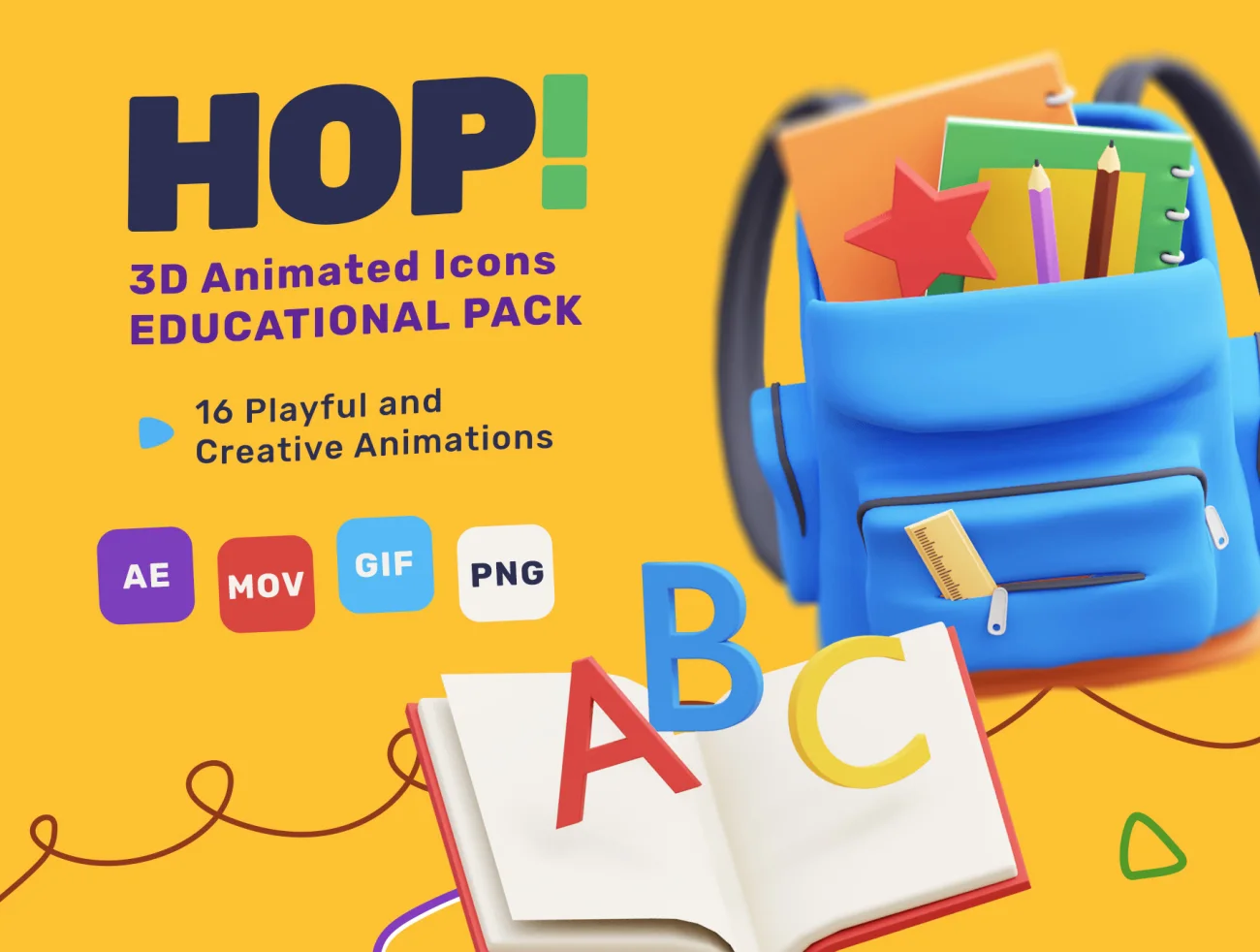 16款3D教育动画图标合集 HOP! 3D Education Animated Pack插图1