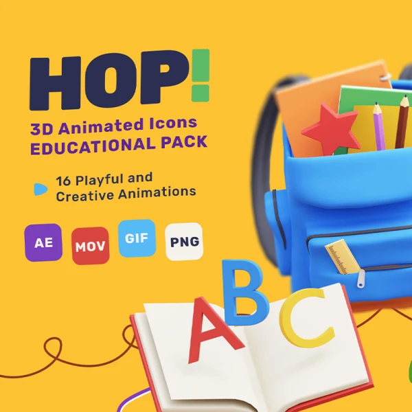 16款3D教育动画图标合集 HOP! 3D Education Animated Pack