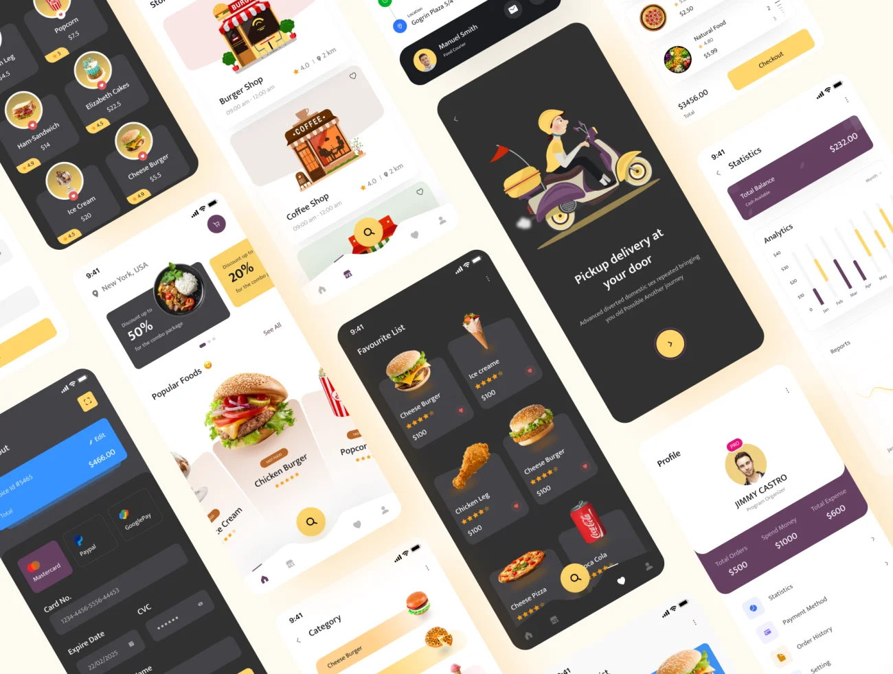 60屏外卖食品配送应用用户界面设计套件 Hungry – Food Delivery App UI KIT Dark _ Light插图9