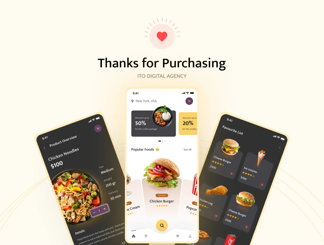 60屏外卖食品配送应用用户界面设计套件 Hungry – Food Delivery App UI KIT Dark _ Light插图11