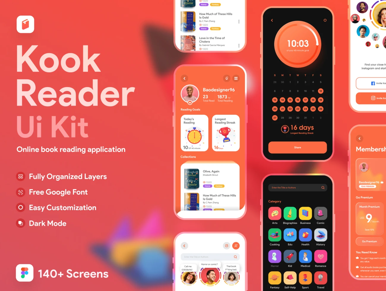 100屏电子书阅读器应用界面设计套件 KooK Reader UI Kit插图1