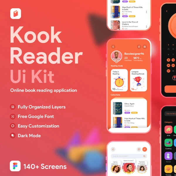 100屏电子书阅读器应用界面设计套件 KooK Reader UI Kit