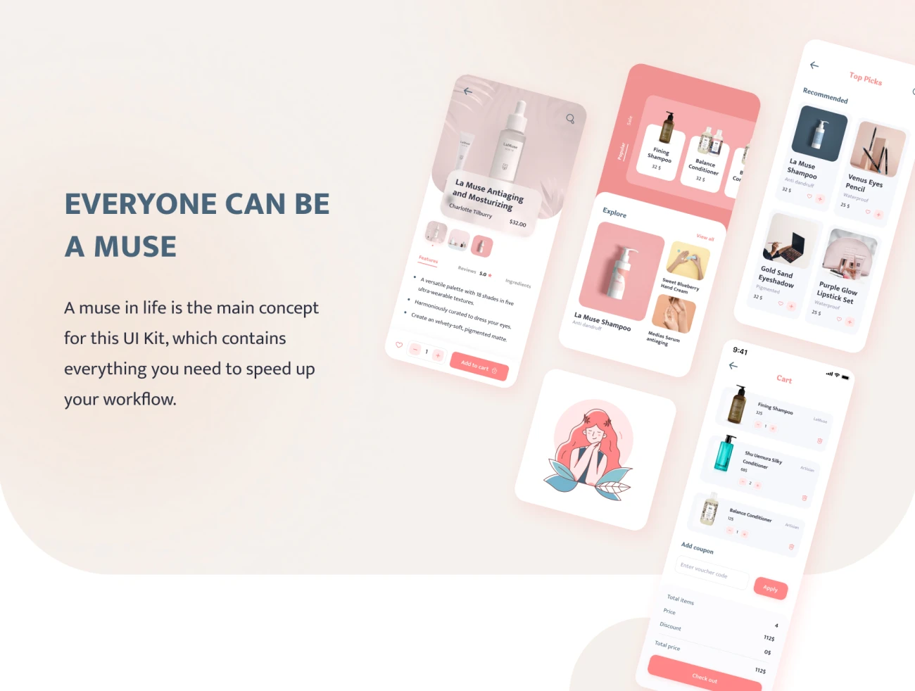 40屏化妆品电商应用UI设计套件 La Muse Cosmetics Mobile App插图5
