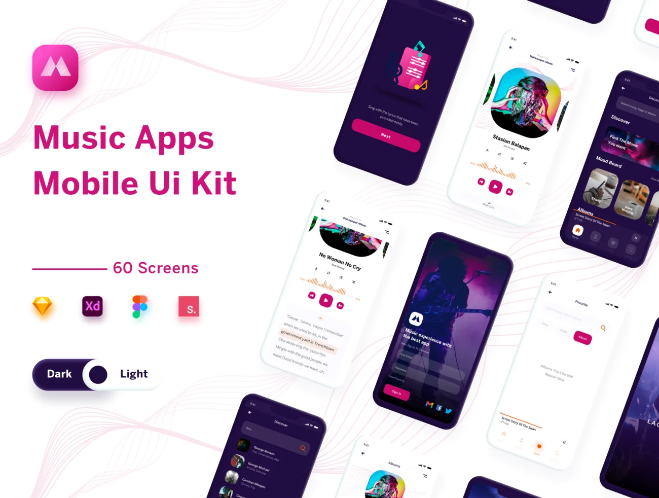 60屏音乐播放器手机应用用户界面UI套件 Lagunya - Music Apps Mobile Ui Kit-UI/UX、ui套件、列表、应用、播放器-到位啦UI