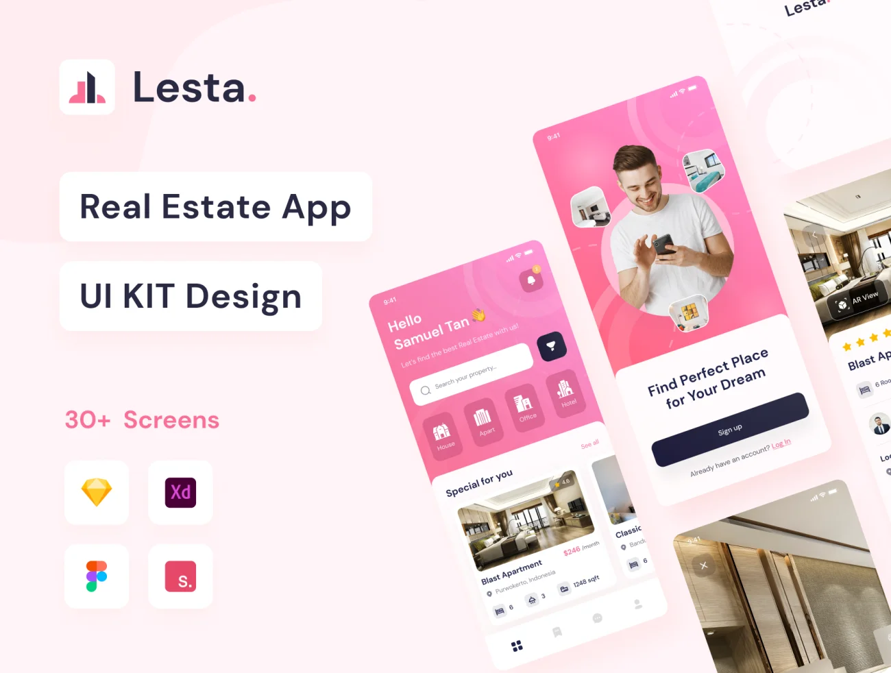 30屏房地产物业购房租房应用用户界面设计套件 Lesta – Real Estate App UI KIT Design插图1