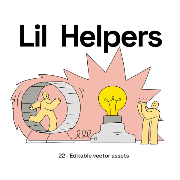 22幅绘制精美童趣角色矢量线条插图包 Lil Helpers - illustration pack
