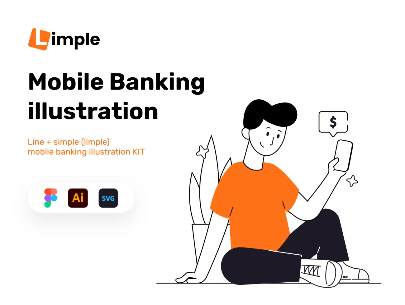 10个金融理财场景卡通风格插画合集 Limple – Mobile Banking Illustration KIT插图1