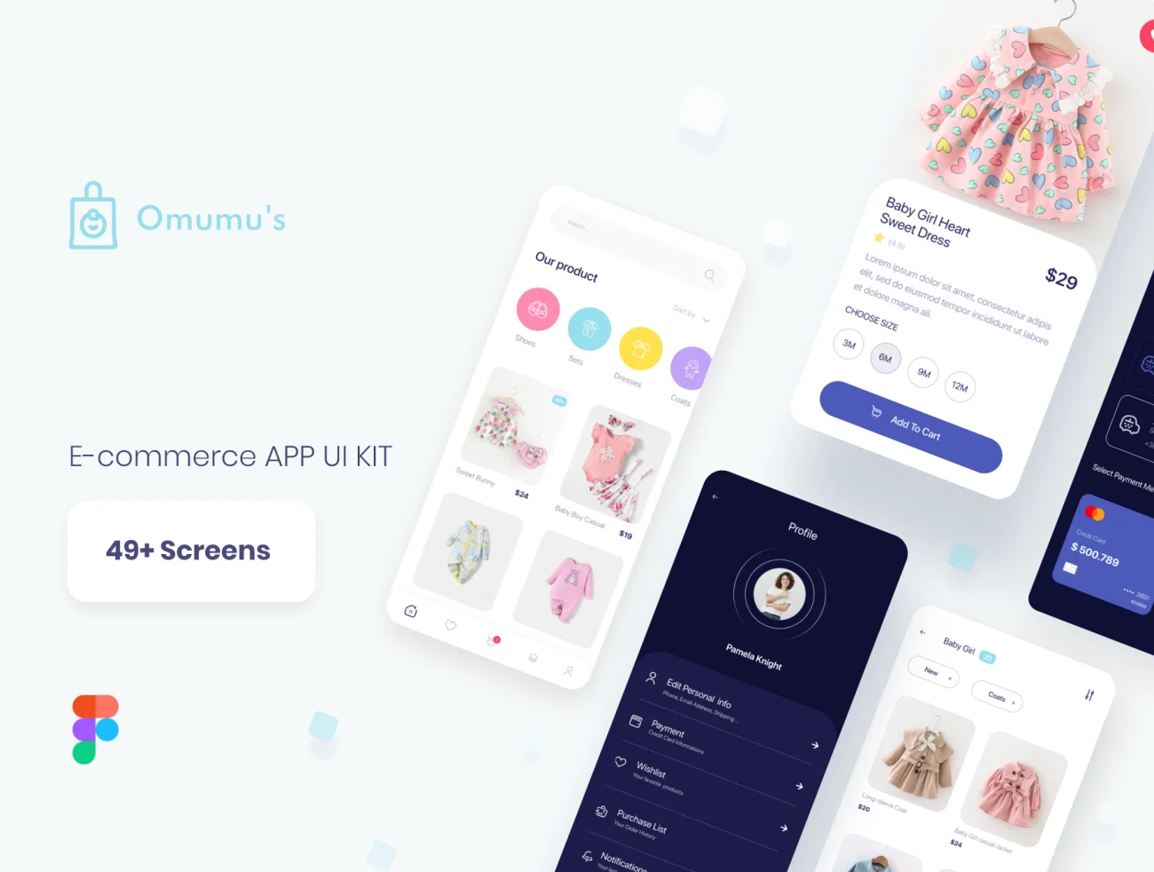 49屏儿童母婴电子商务应用UI套件 Omumu’s E-Commerce App UI Kit插图1