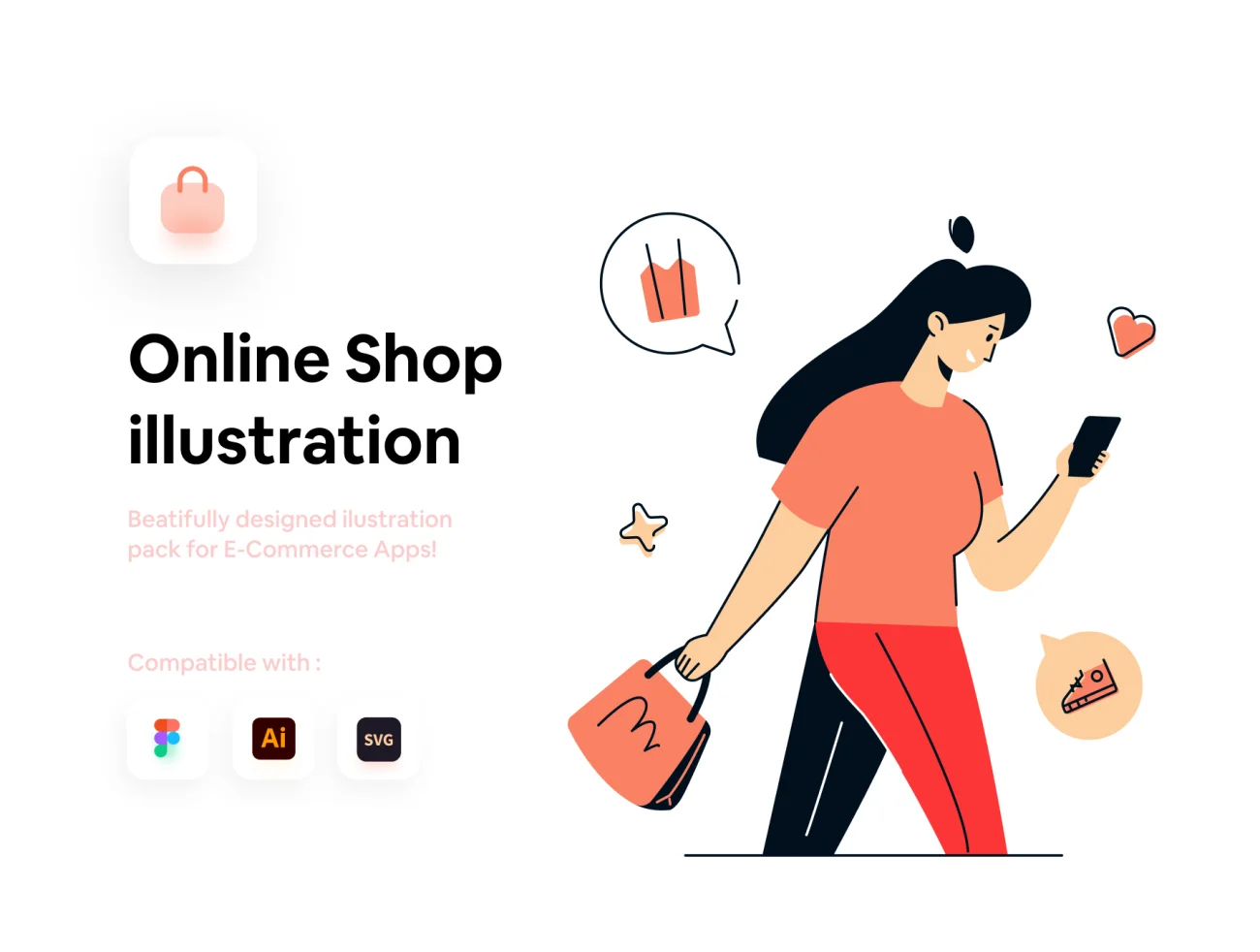 网上商店在线购物10个场景矢量插图包 Online Shop Illustration Pack插图1