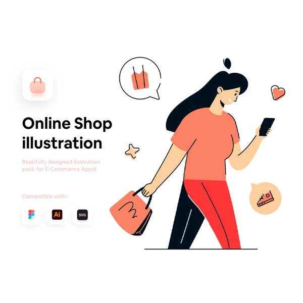 网上商店在线购物10个场景矢量插图包 Online Shop Illustration Pack