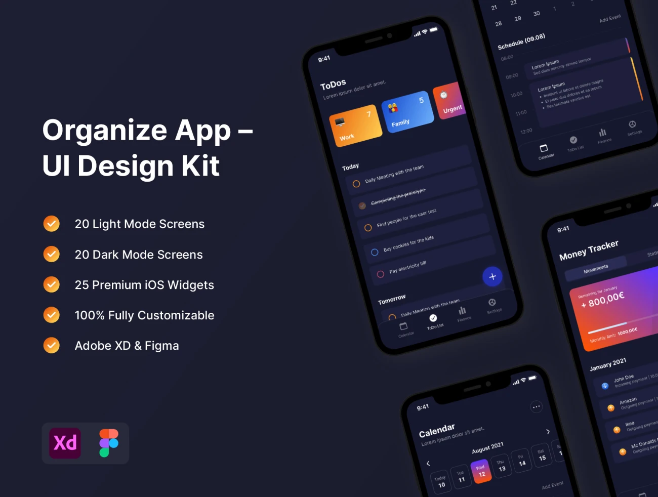 20屏日历待办事项金融财务UI设计套件 Organize App – UI Design Kit插图1
