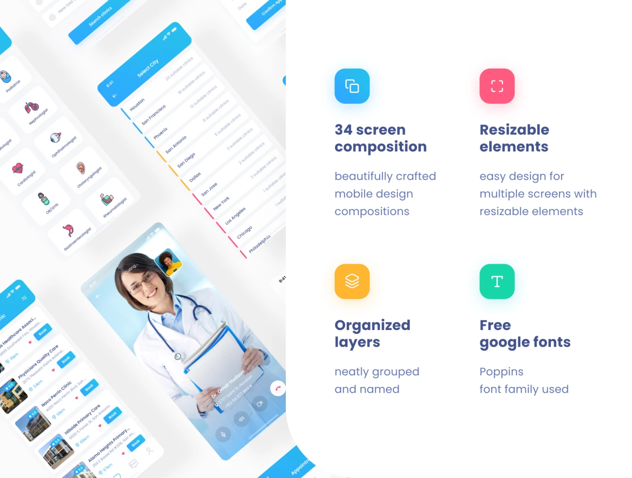 30屏医院诊所医疗门诊应用UI套件 Seanic – Find Clinic App UI Kit插图3