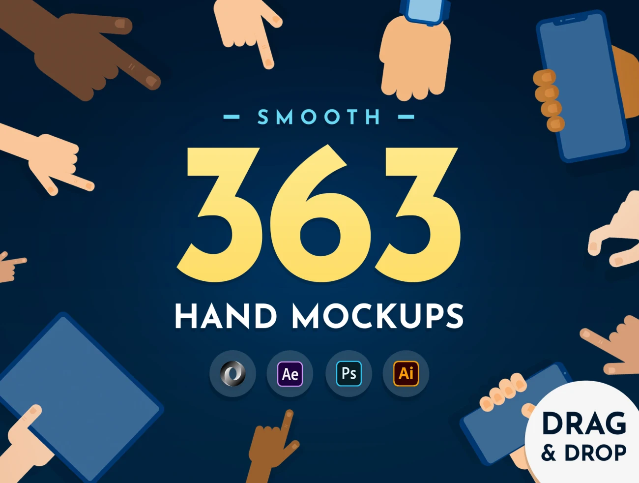 363款卡通扁平风格手持样机合集 Smooth Hand Mockups插图1