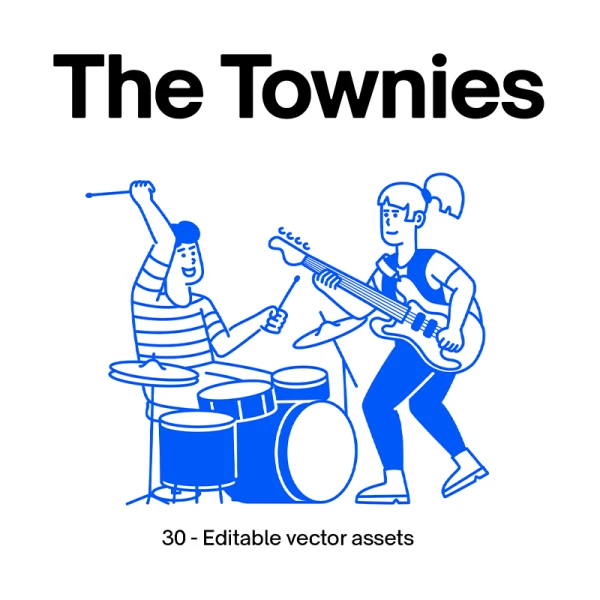 30幅乐队工人运动不同职业矢量人物插图包 The Townies