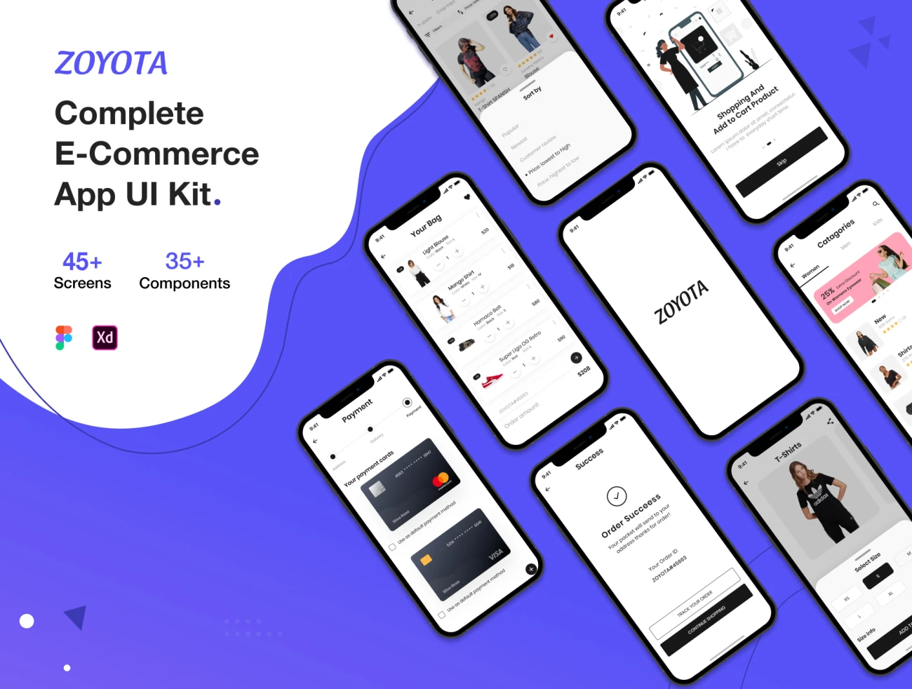 45屏日用品服饰电子商务应用程序UI套件 Zoyota eCommerce App UI Kit插图1