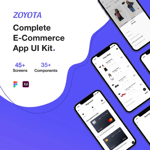 45屏日用品服饰电子商务应用程序UI套件 Zoyota eCommerce App UI Kit