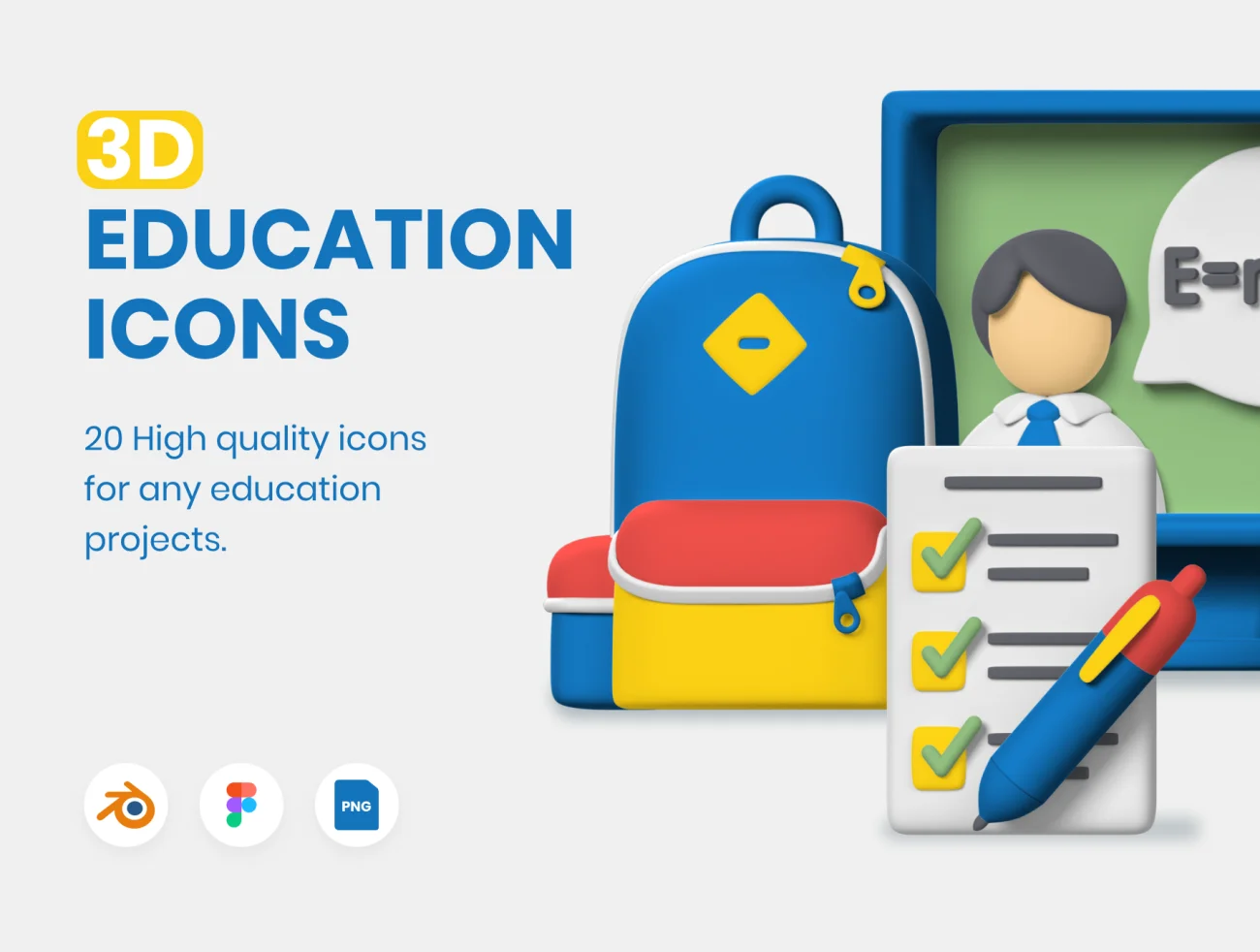 20款高质量在线教育3D图标合集 3D Education Icons插图1