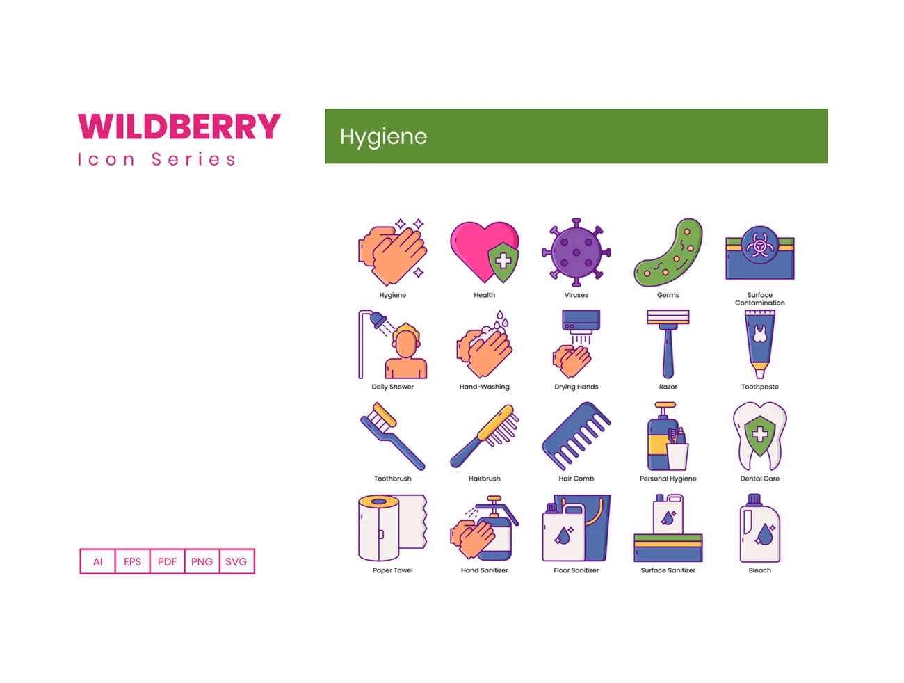 60个医疗保健卫生护理图标 60 Hygiene Icons  Wildberry Series插图3