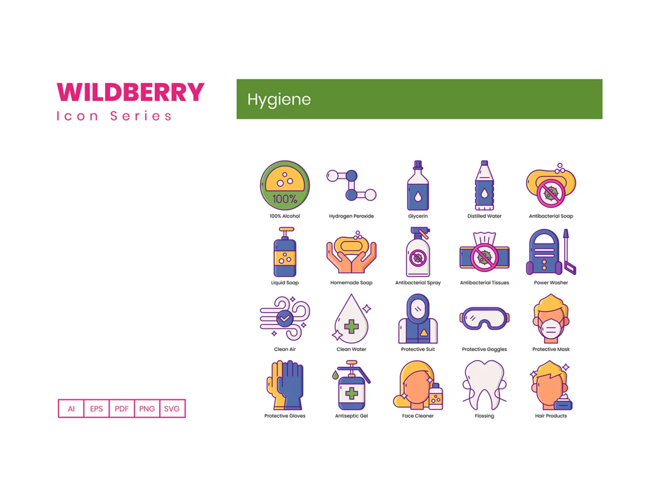 60个医疗保健卫生护理图标 60 Hygiene Icons  Wildberry Series插图5