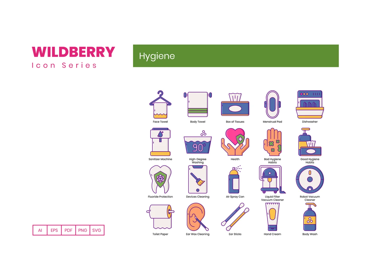 60个医疗保健卫生护理图标 60 Hygiene Icons  Wildberry Series插图7