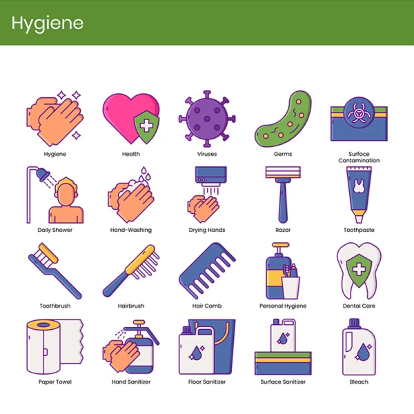 60个医疗保健卫生护理图标 60 Hygiene Icons  Wildberry Series