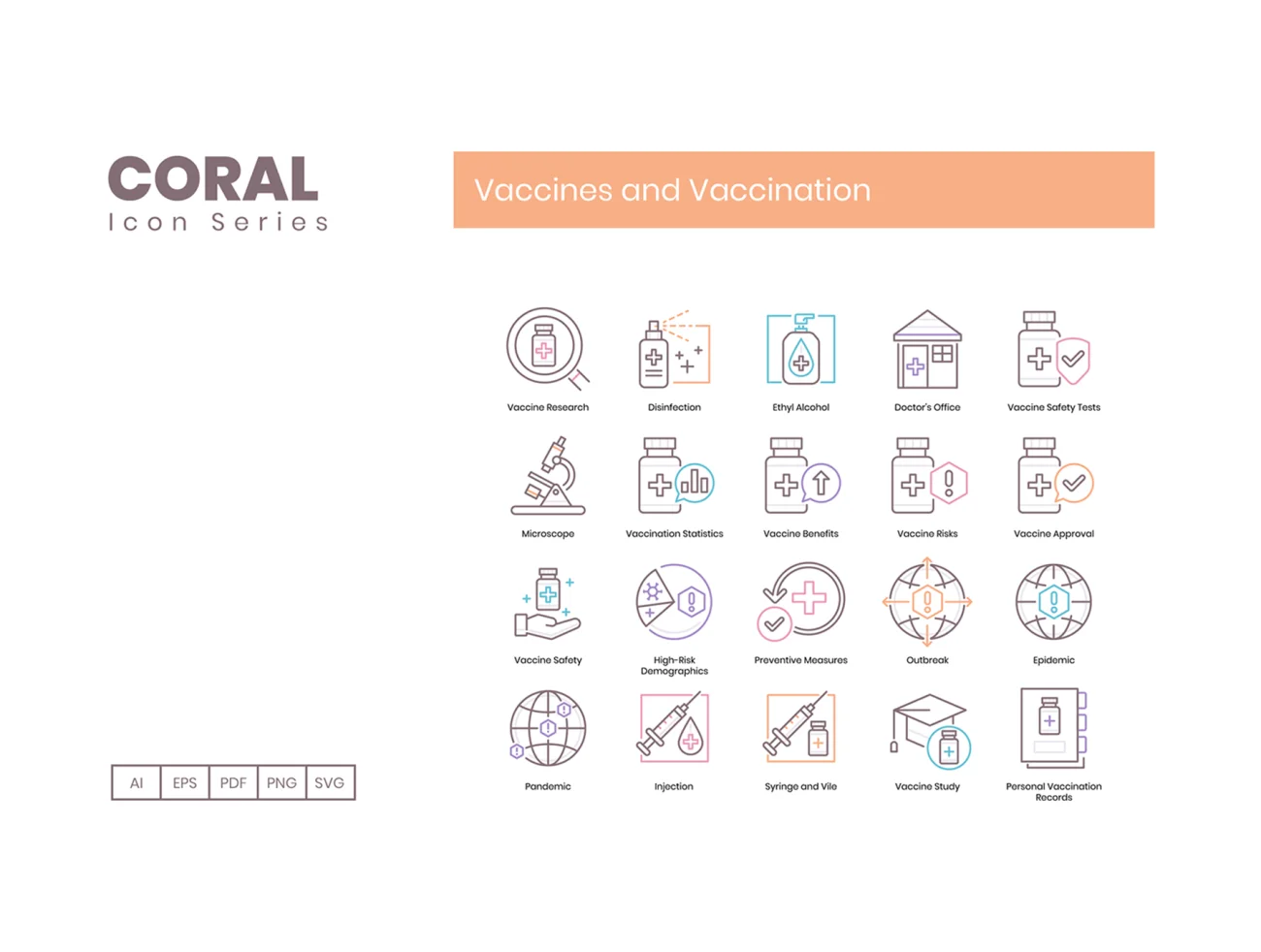 65个病毒疫苗接种图标珊瑚色系类 65 Vaccines and Vaccination Icons  Coral Series插图5