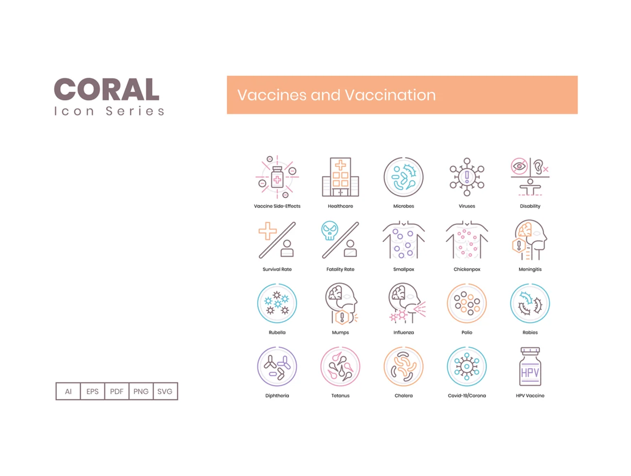 65个病毒疫苗接种图标珊瑚色系类 65 Vaccines and Vaccination Icons  Coral Series插图7