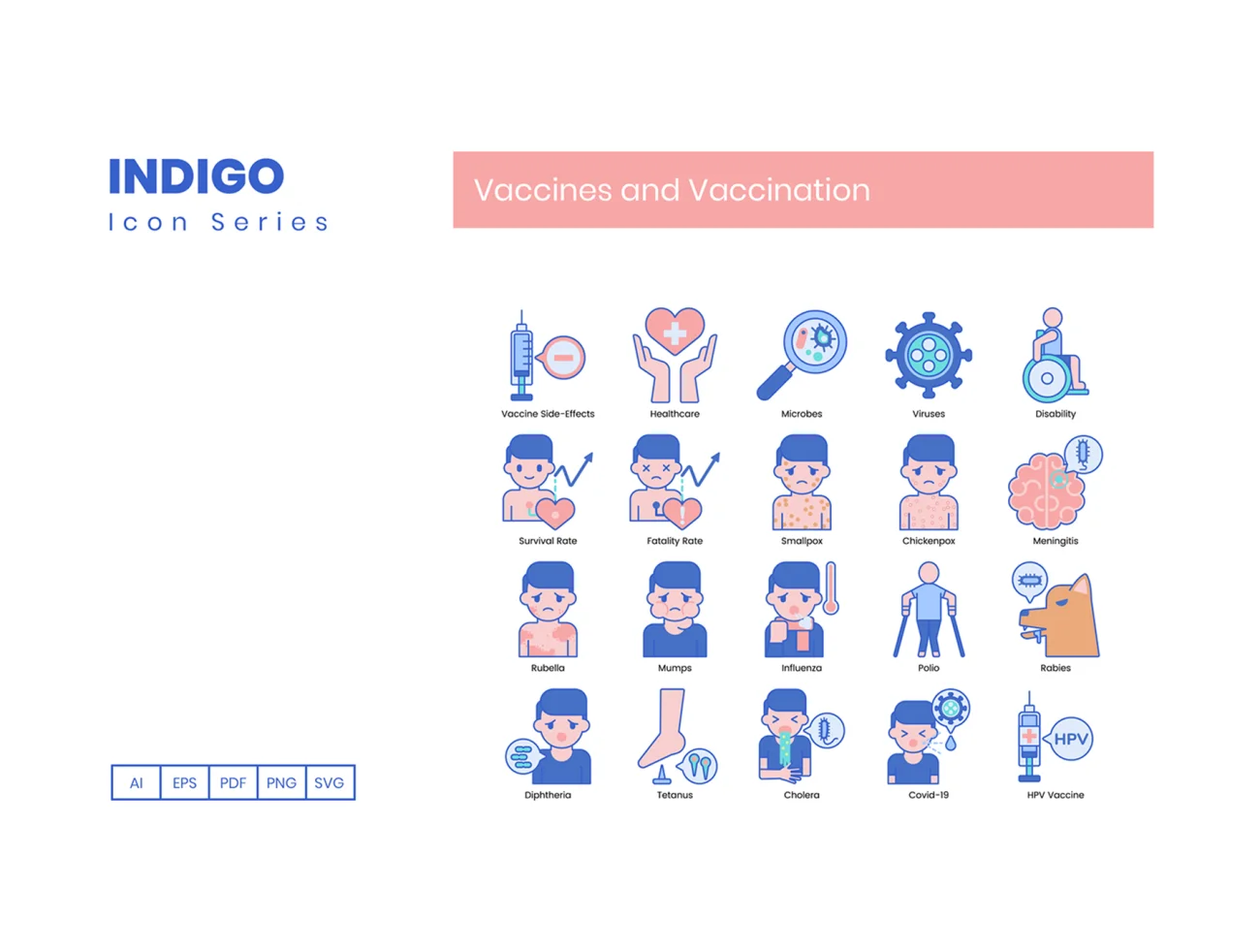 65个病毒疫苗接种图标靛蓝系列 65 Vaccines and Vaccination Icons  Indigo Series插图5