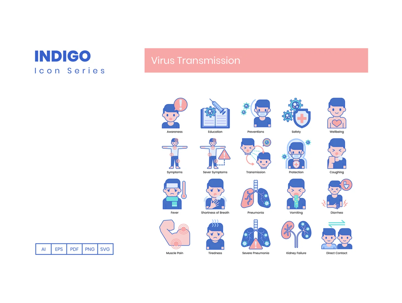 75个病毒传播图标靛蓝系列 75 Virus Transmission Icons  Indigo Series插图3