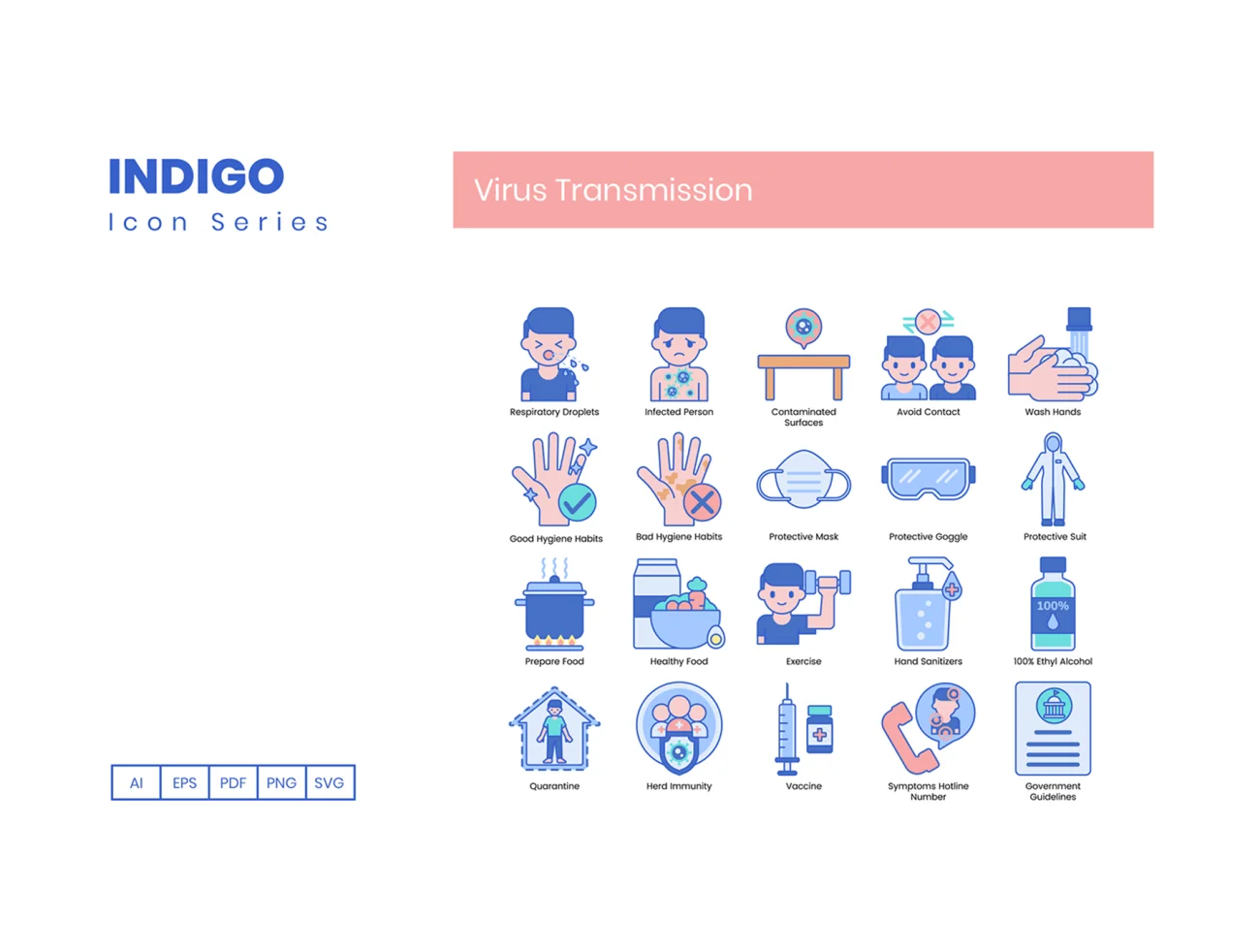 75个病毒传播图标靛蓝系列 75 Virus Transmission Icons  Indigo Series插图5
