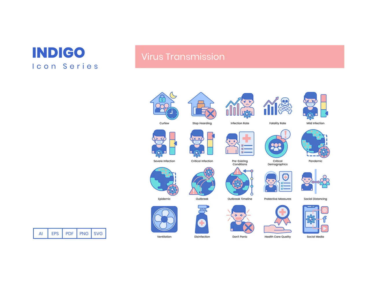 75个病毒传播图标靛蓝系列 75 Virus Transmission Icons  Indigo Series插图7