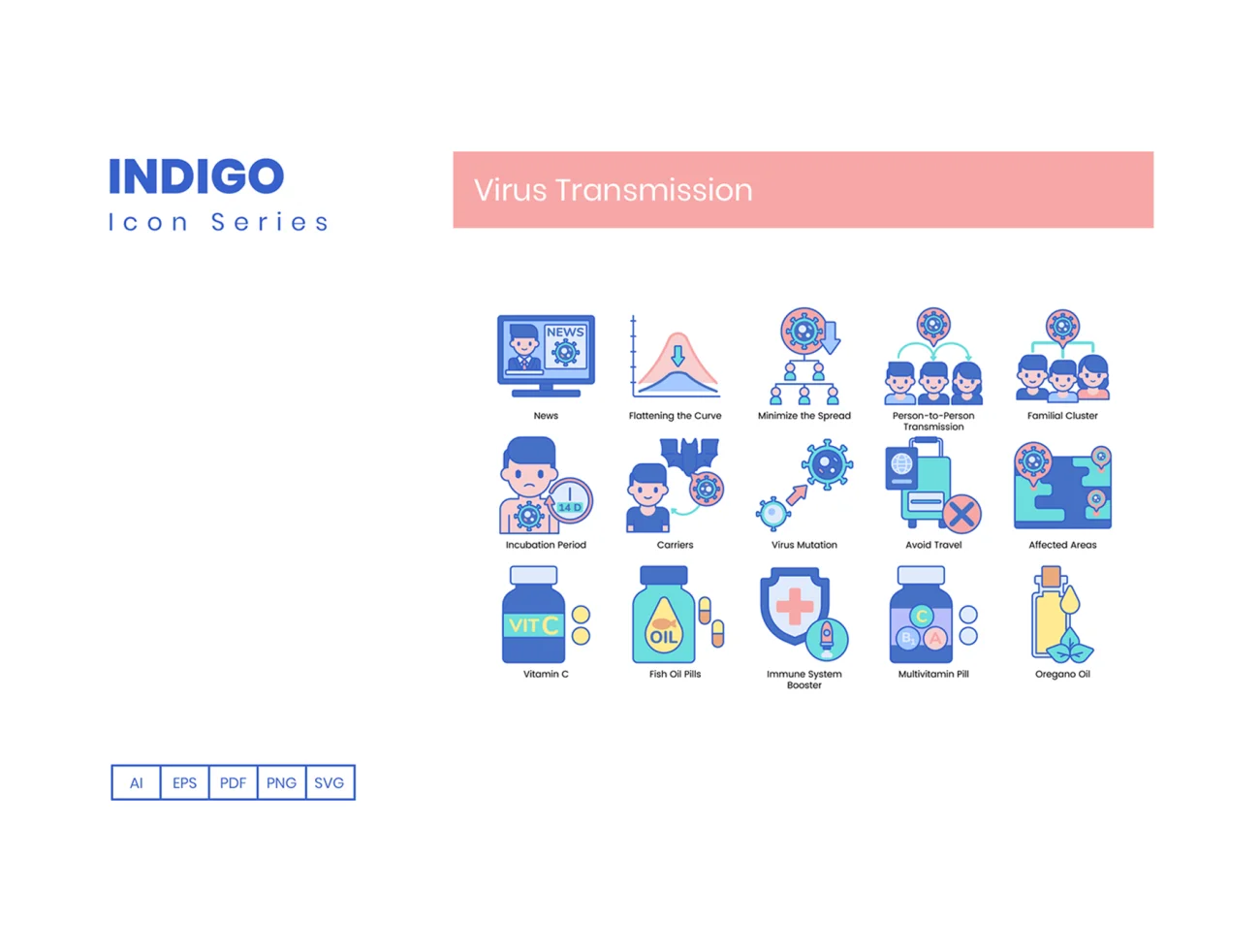 75个病毒传播图标靛蓝系列 75 Virus Transmission Icons  Indigo Series插图9