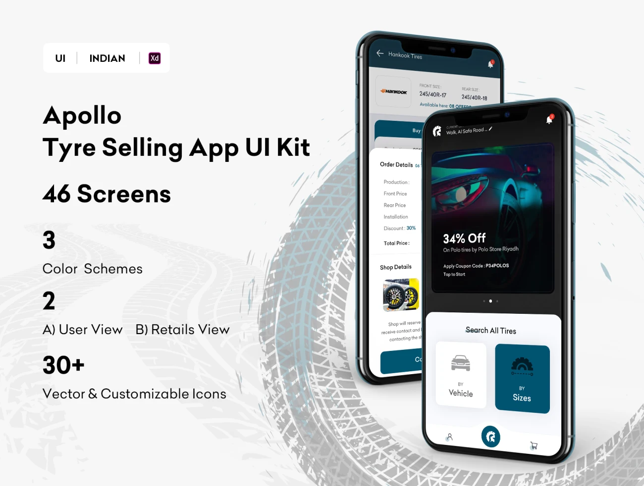 46屏轮胎销售维修应用UI设计套件 Apollo – Tyre Selling App UI Kit插图1