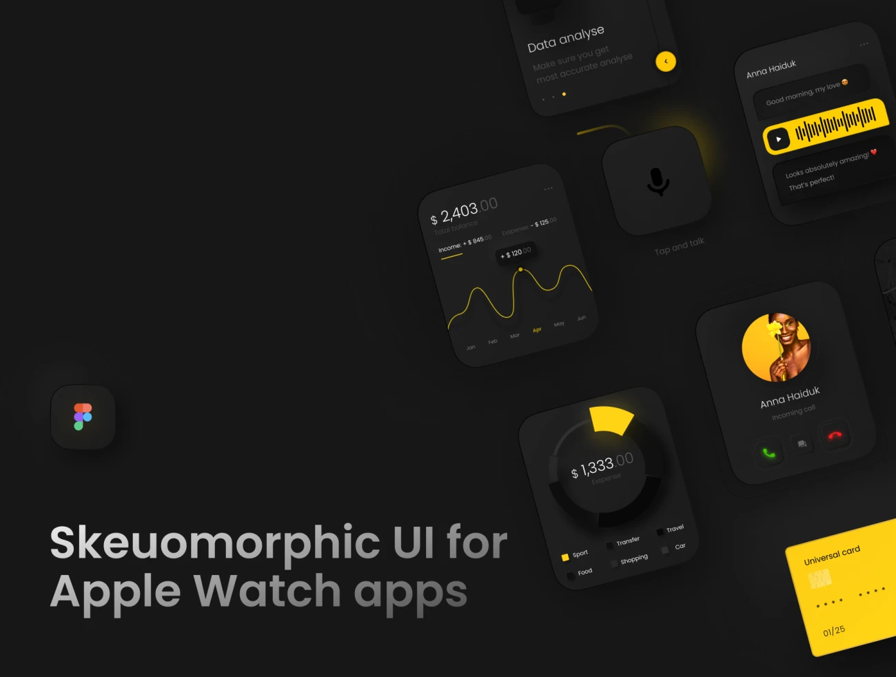 深色简洁现代轻拟态苹果手表应用设计套件 Boro Ui for apple watch apps插图1