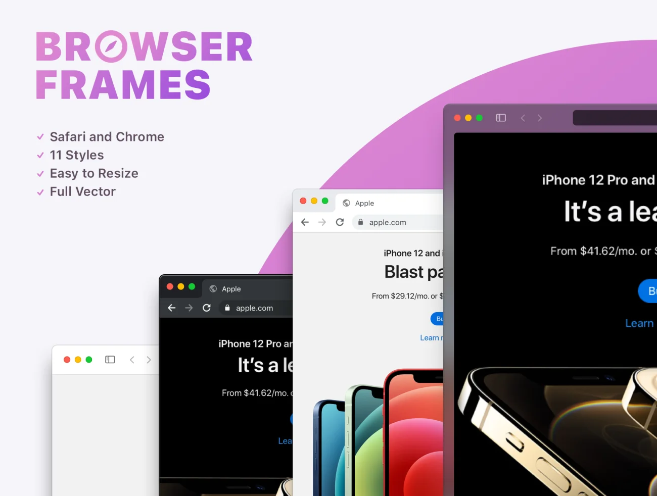 11种浏览器明暗风格框架样机展示套件 Browser Frames Mockups插图1