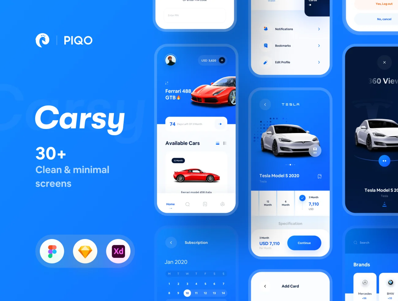 30屏卡片式汽车销售租赁平台应用UI设计套件 Carsy UI Kit插图1