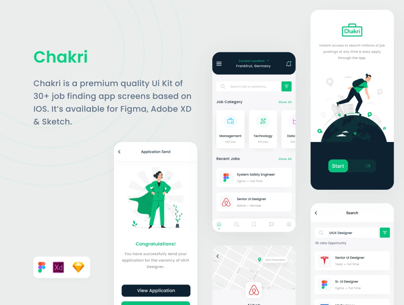 30屏独特求职招聘应用设计套件工具包 Chakri – Job Finding App Ui Kits插图1