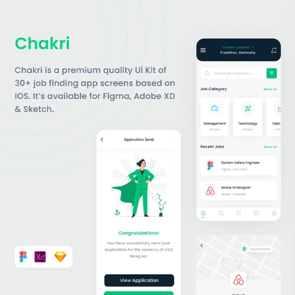30屏独特求职招聘应用设计套件工具包 Chakri - Job Finding App Ui Kits