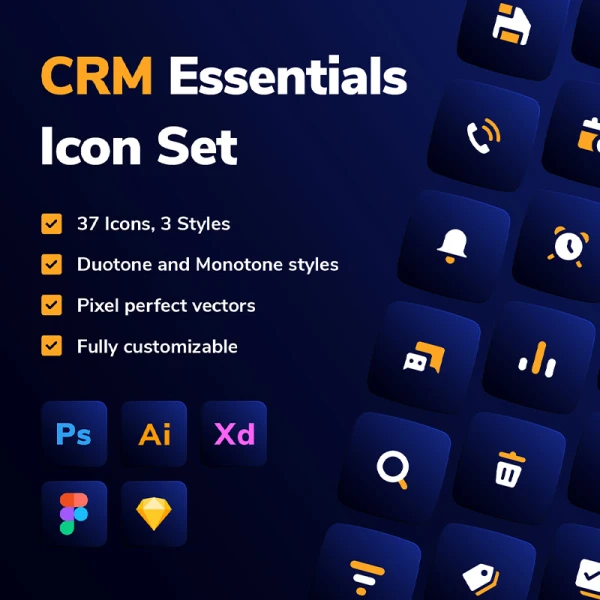 37款客户关系管理图标包含双色调和单色样式 CRM Essentials Icon Set