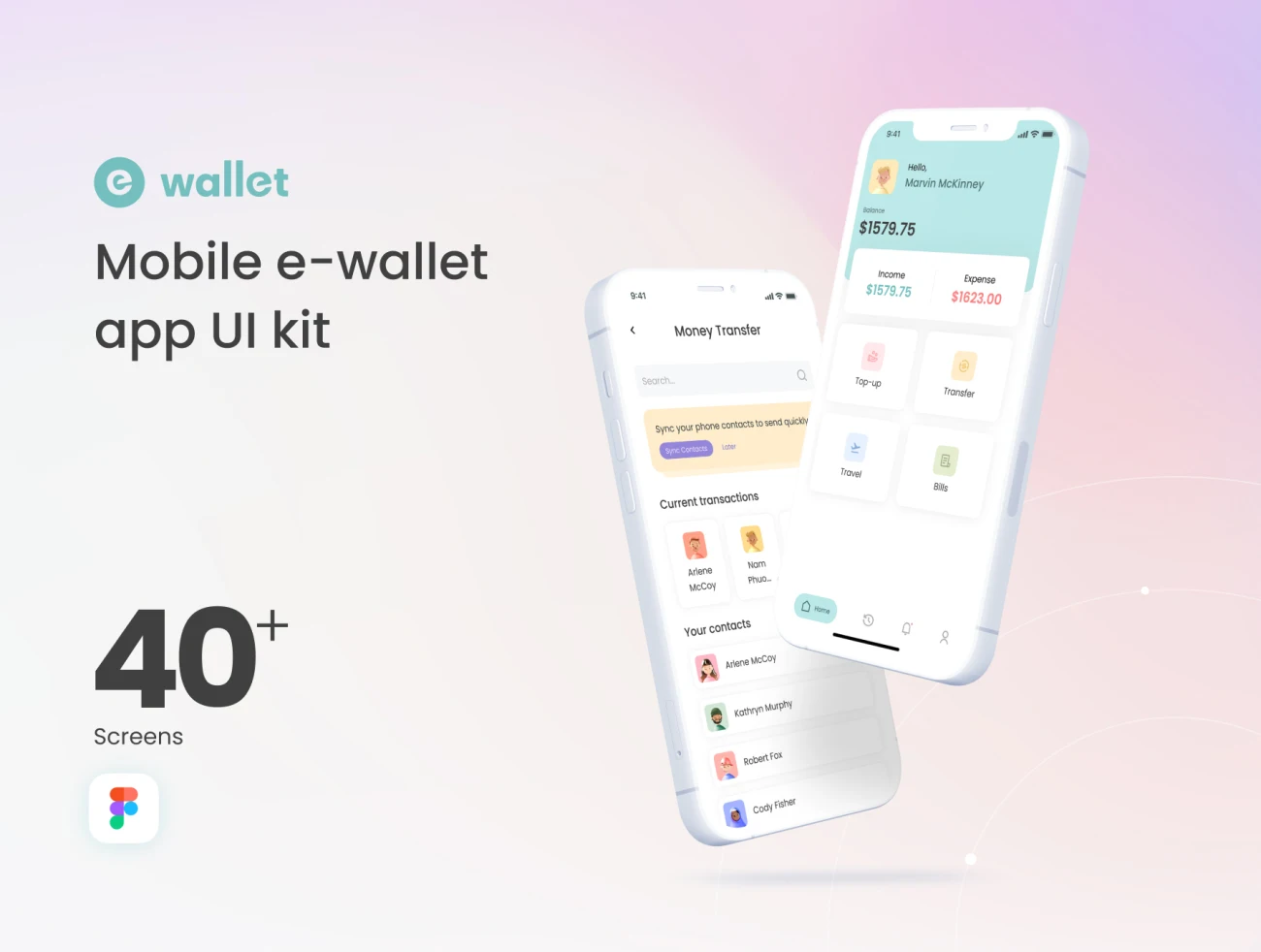 40屏电子钱包汇款应用界面设计套件 E Wallet  Money Transfer Mobile UI Kit插图1
