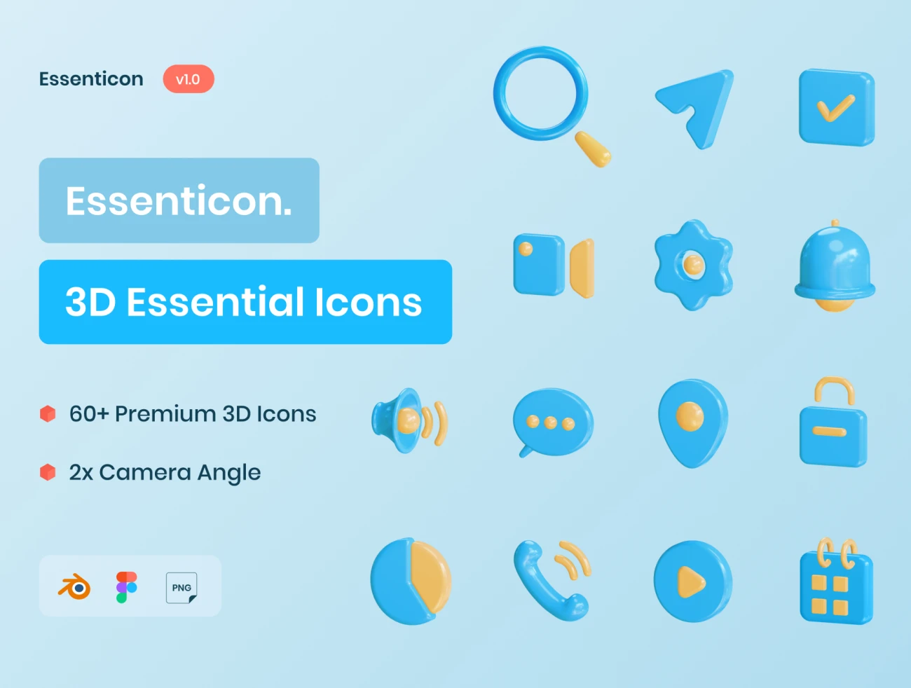 60款可自定义3D常用图标2机位合集 Essenticon – 3D Essential Icons插图1