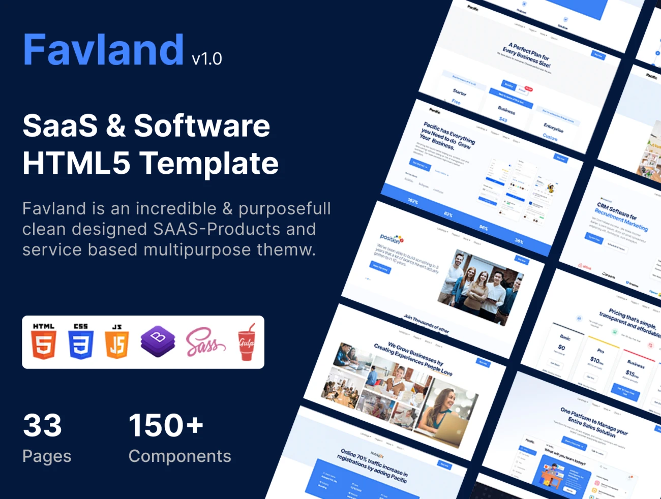33页响应式多用途SaaS软件H5模板 Favland – SaaS & Software HTML5 Template插图1