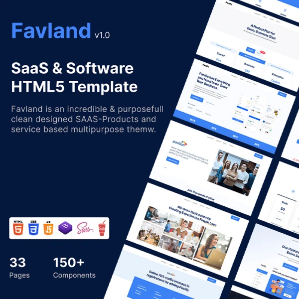 33页响应式多用途SaaS软件H5模板 Favland - SaaS & Software HTML5 Template