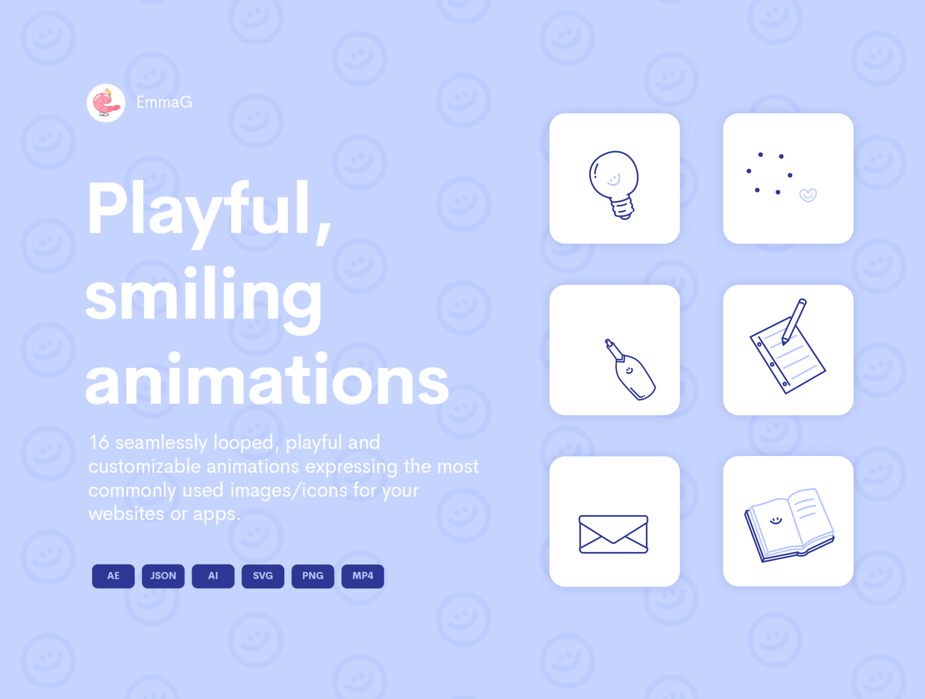 16款开心趣味动画图标合集 Happy Animated Icons-3D/图标、动画展示、学习生活、插画、插画风格、概念创意、状态页、线条手绘、趣味漫画-到位啦UI