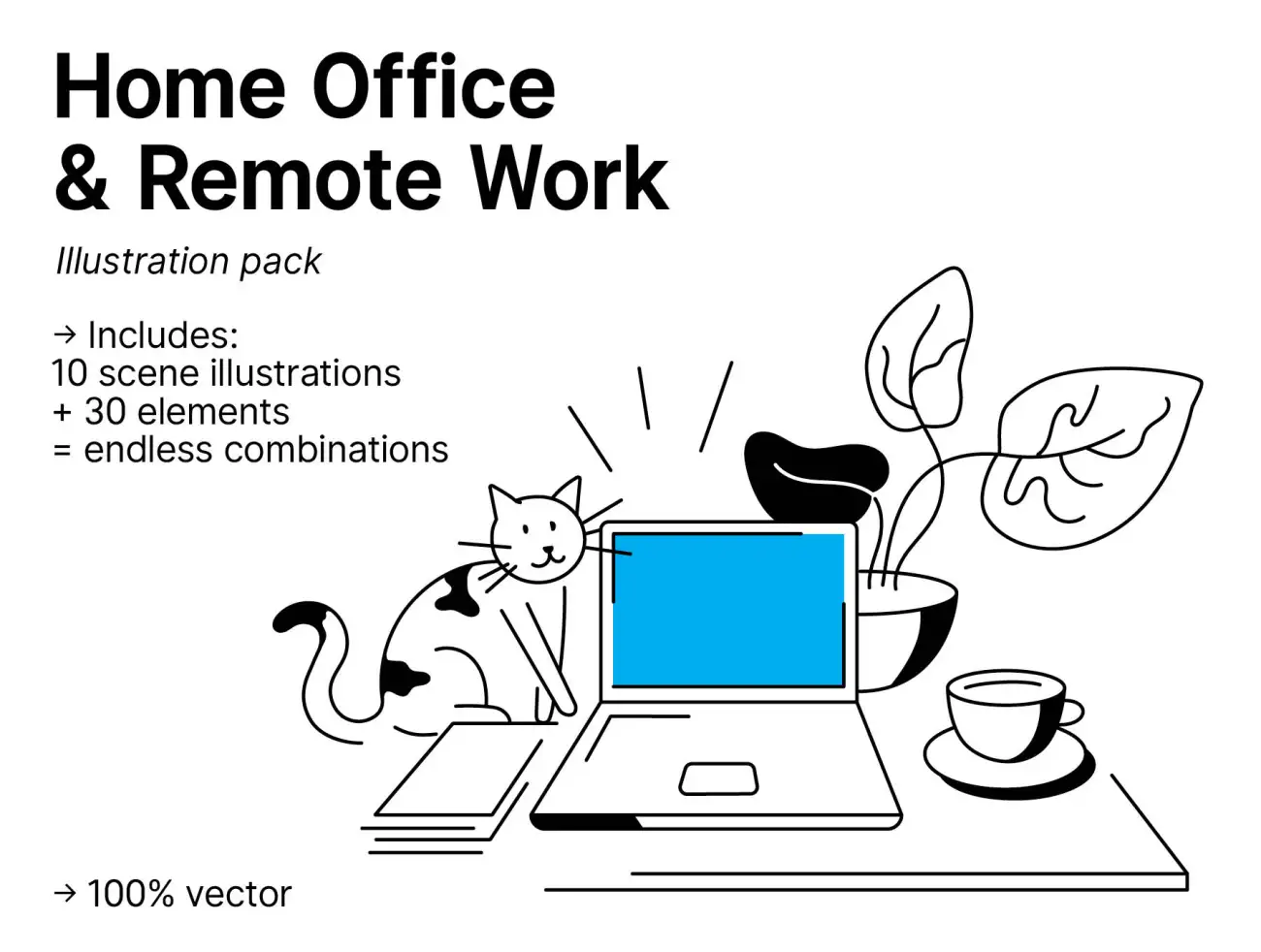 10个疫情期间居家隔离远程家庭办公插图包 Home office and Remote work Illustrations Pack插图1
