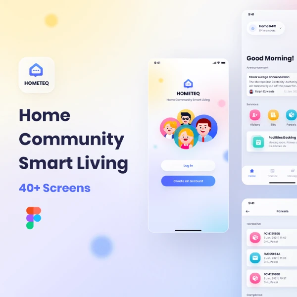 40屏智能家庭社区生活应用UI套件 HOMETEQ - Smart Living App UI Kit