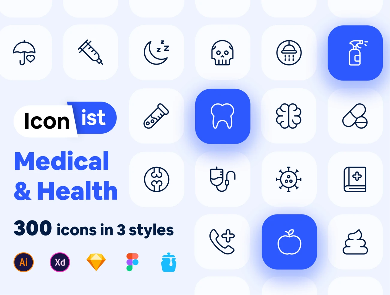 300个医疗健康图标线条纯色多彩图标 Iconist – 300 Medical and Health icons插图1