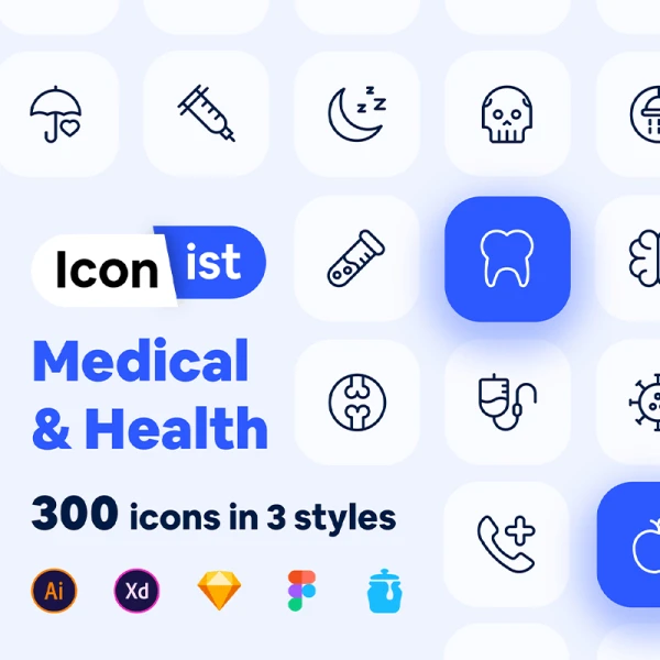 300个医疗健康图标线条纯色多彩图标 Iconist - 300 Medical and Health icons
